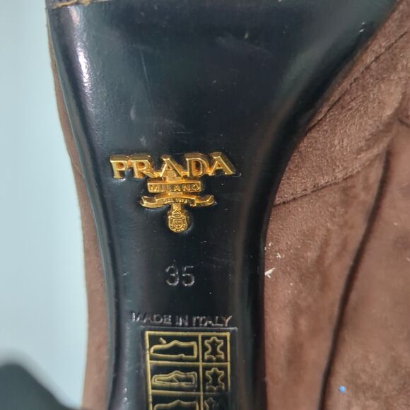 PRADA Womens Size US 5 EUR 35 Brown Suede Flap Platform Pumps Open Toe Italy - Picture 4 of 6
